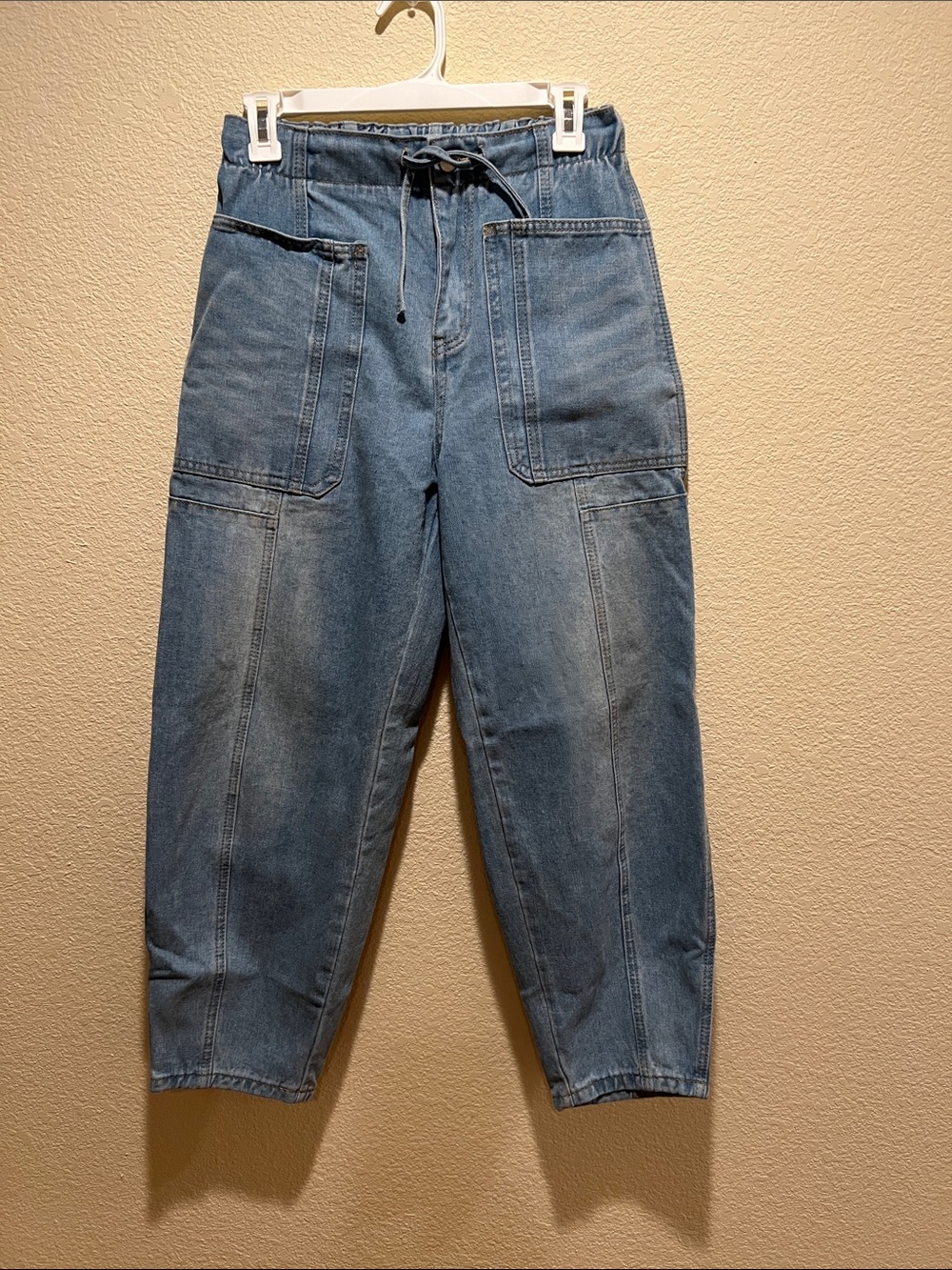 Women's Blue Denim Drawstring Utility Jeans
